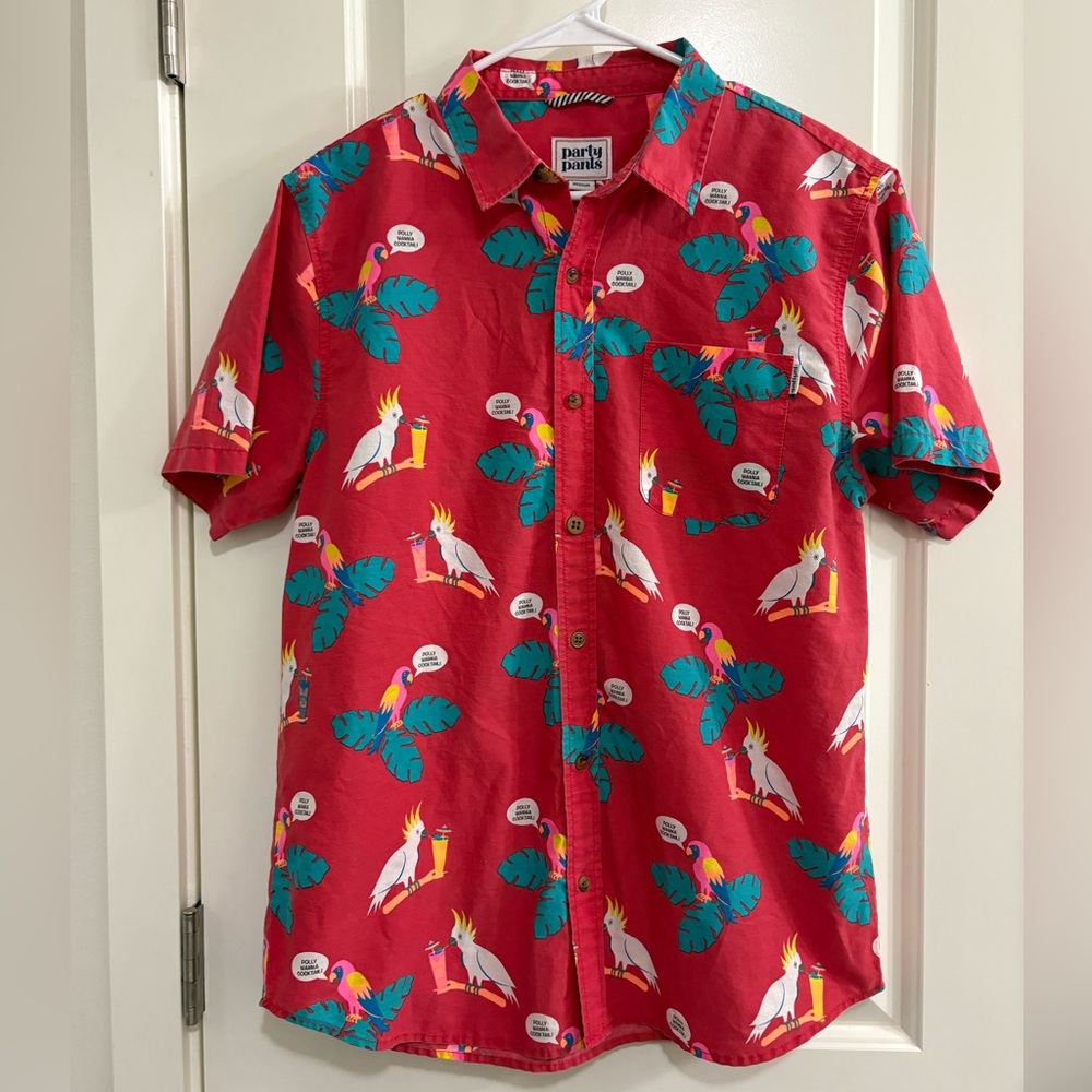 Party Pants Polly Wanna Cocktail Tropical Fun Men's Button Down Shirt